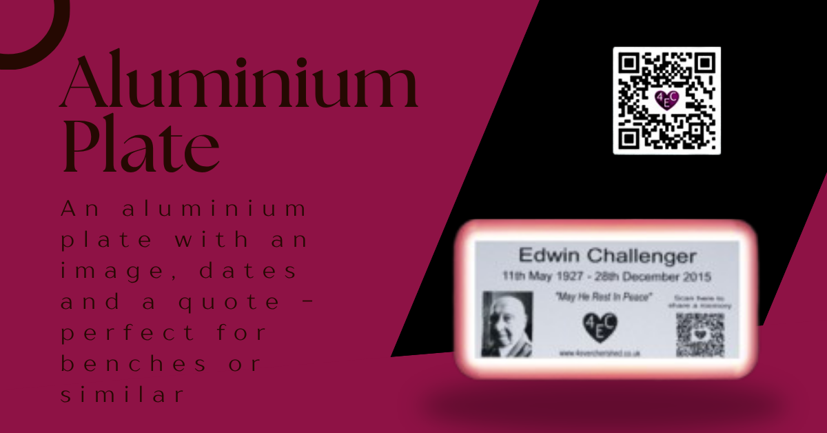 Aluminium Plate - an aluminium plate with an image, dates and a quote - perfect for benches or similar